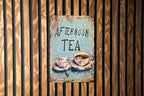Afternoon Tea Vintage Style Metal Sign - Cafes, Teacup Illustration, Soft Pastels, Cafe Frame, Playful Font — photo 3