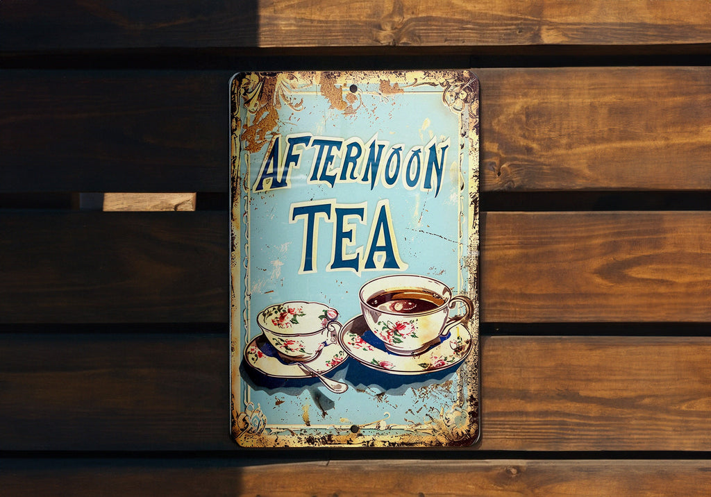 Afternoon Tea Vintage Style Metal Sign - Cafes, Teacup Illustration, Soft Pastels, Cafe Frame, Playful Font — photo 5