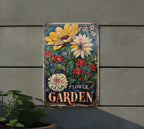 Rustic Flower Garden Metal Sign, Vintage Style, Elegant Font, Garden Frame, Flower Illustration — photo 1