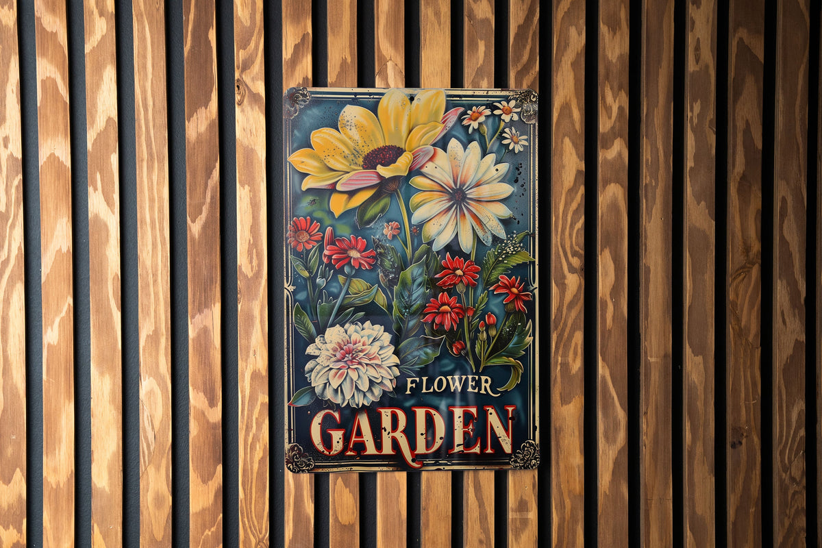 Rustic Flower Garden Metal Sign, Vintage Style, Elegant Font, Garden Frame, Flower Illustration — photo 2