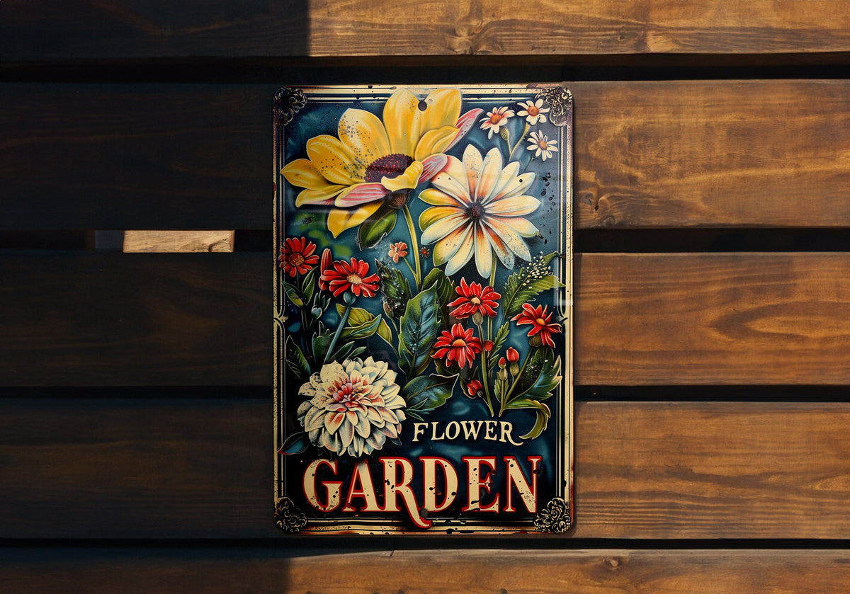 Rustic Flower Garden Metal Sign, Vintage Style, Elegant Font, Garden Frame, Flower Illustration — photo 3
