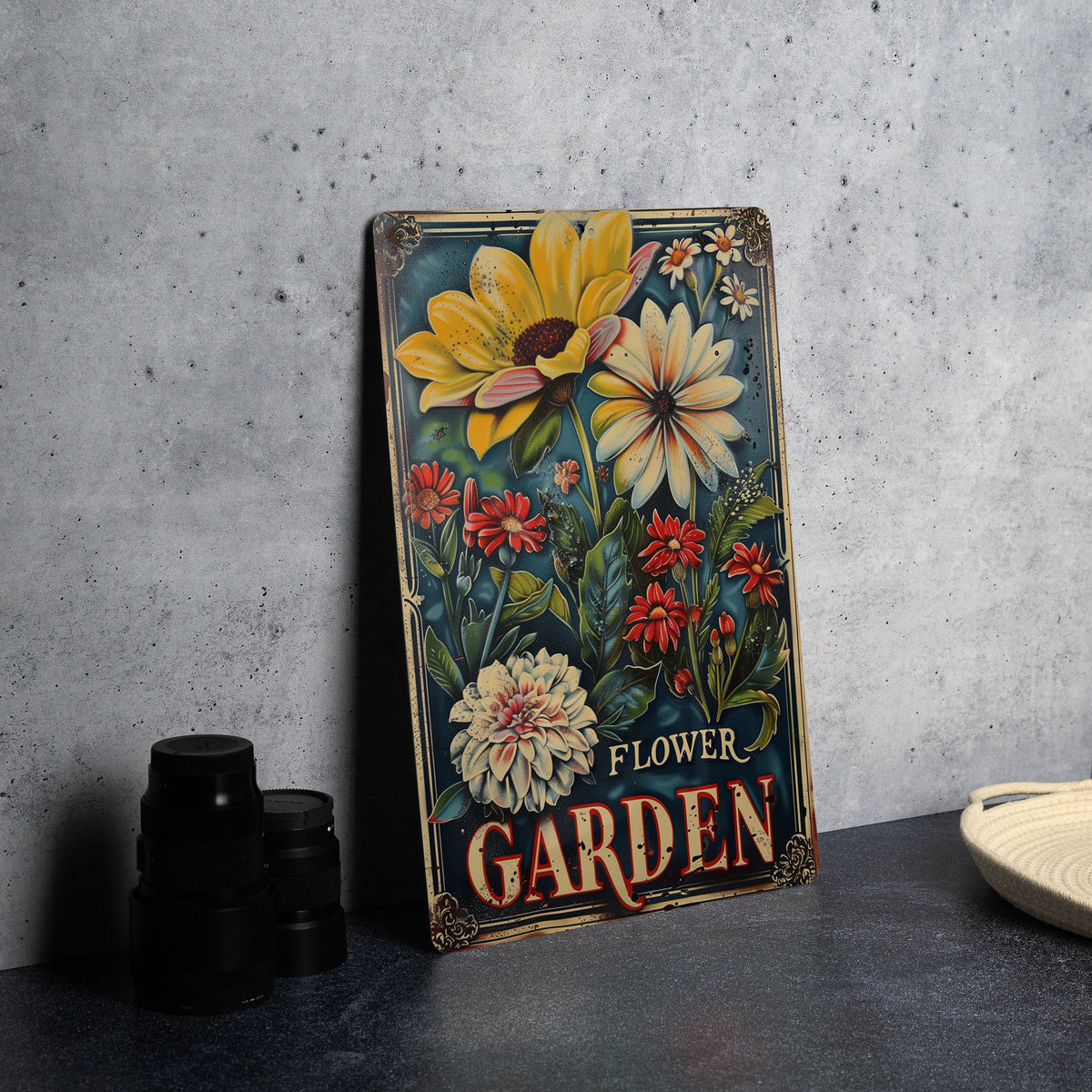 Rustic Flower Garden Metal Sign, Vintage Style, Elegant Font, Garden Frame, Flower Illustration — photo 5