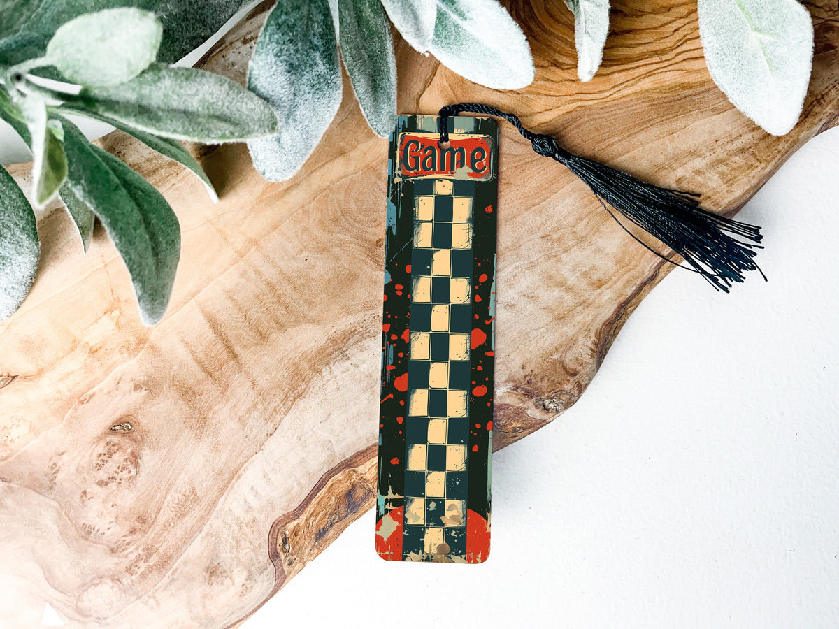 Retro Checkerboard Bookmark, Game On Metal Bookmark, Vintage Style, Unique Reading Accessory, Gift Idea — photo 3