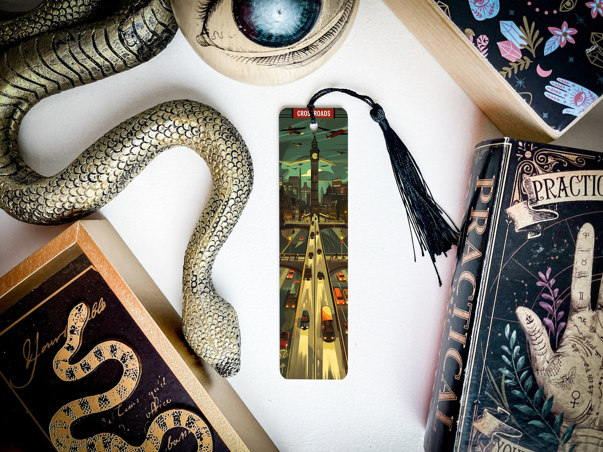 Traveling-Themed Metal Bookmark, CROSSROADS Design, Book Lover Gift, Unique Reading Accessory, Durable Page Marker — photo 2