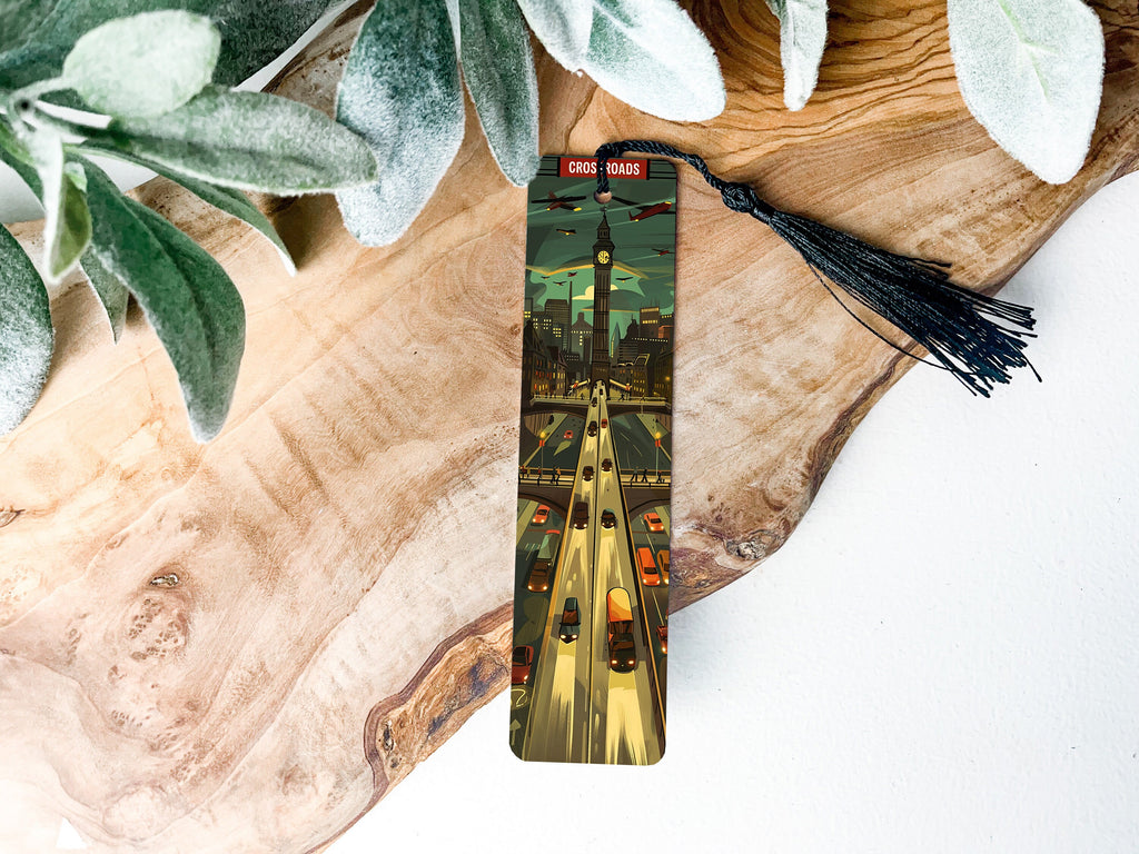 Traveling-Themed Metal Bookmark, CROSSROADS Design, Book Lover Gift, Unique Reading Accessory, Durable Page Marker — photo 3