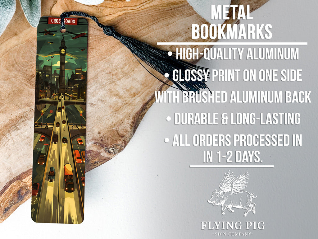 Traveling-Themed Metal Bookmark, CROSSROADS Design, Book Lover Gift, Unique Reading Accessory, Durable Page Marker — photo 4