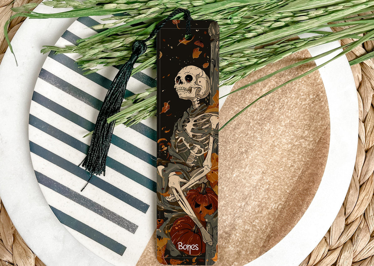 Metal Bookmark, Skeleton Design, Halloween Theme, Reading Accessory, Bones Text — photo 2