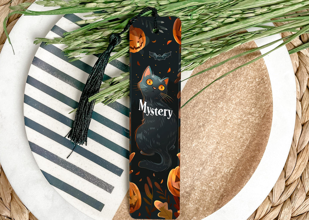 Black Cat Metal Bookmark, Halloween Theme, Mystery Text, Unique Bookmark, Book Lover Gift — photo 2