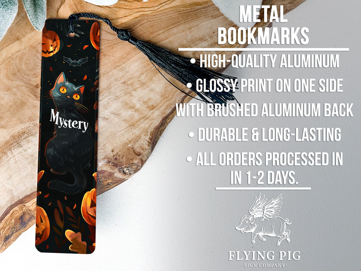 Black Cat Metal Bookmark, Halloween Theme, Mystery Text, Unique Bookmark, Book Lover Gift — photo 4