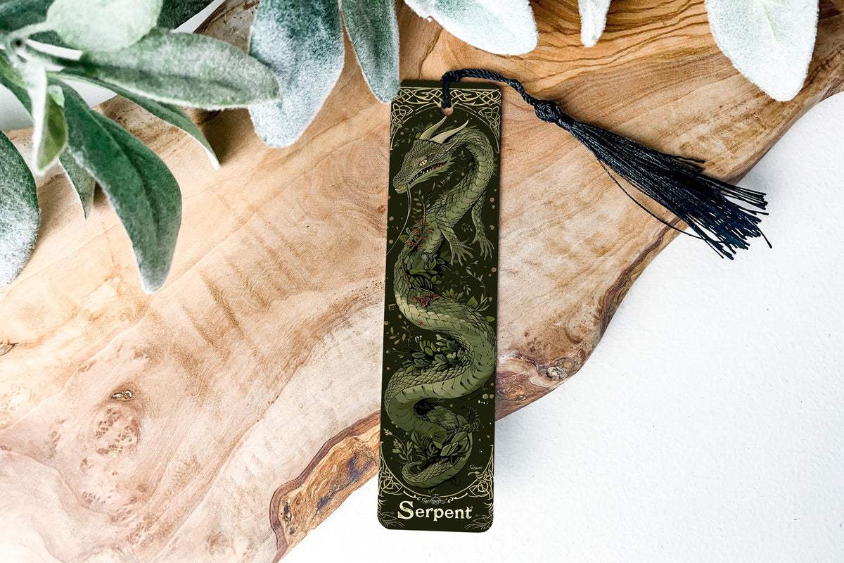Norse Mythology Bookmark, Jormungandr Design, Metal Bookmark, Serpent Text, Unique Book Accessory — photo 2