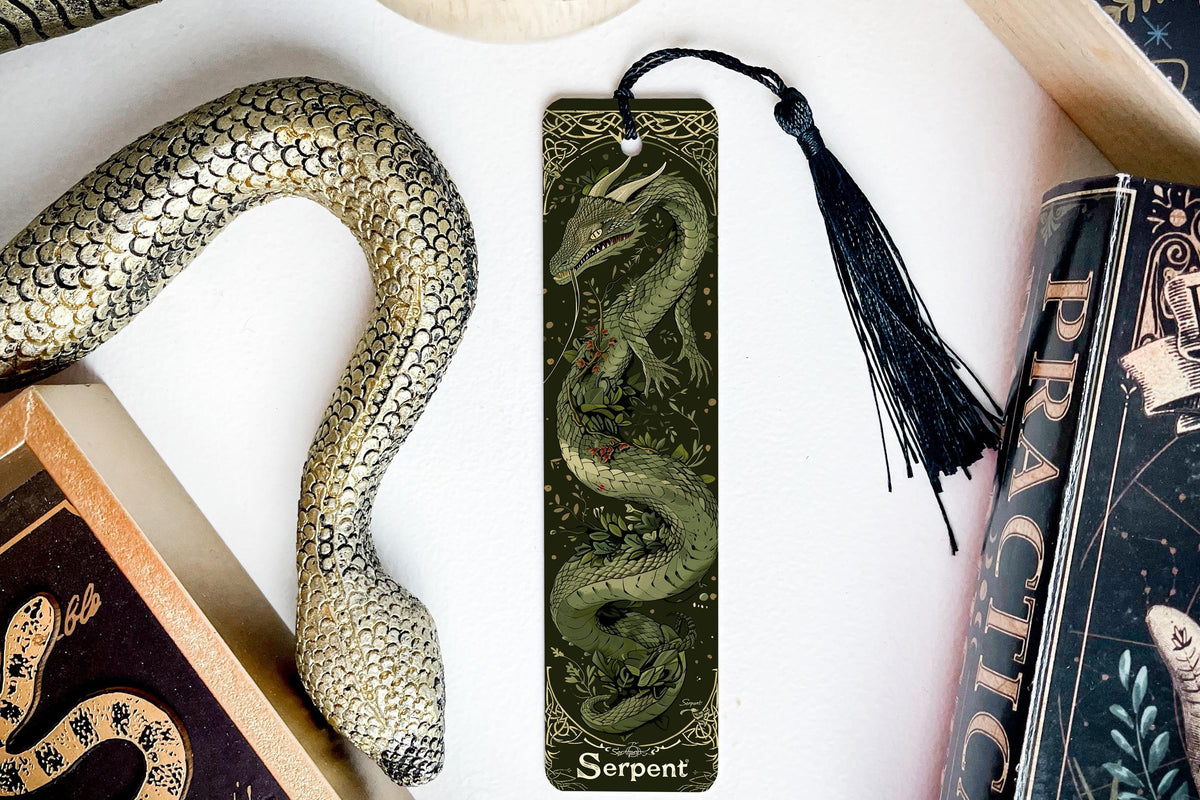 Norse Mythology Bookmark, Jormungandr Design, Metal Bookmark, Serpent Text, Unique Book Accessory — photo 3