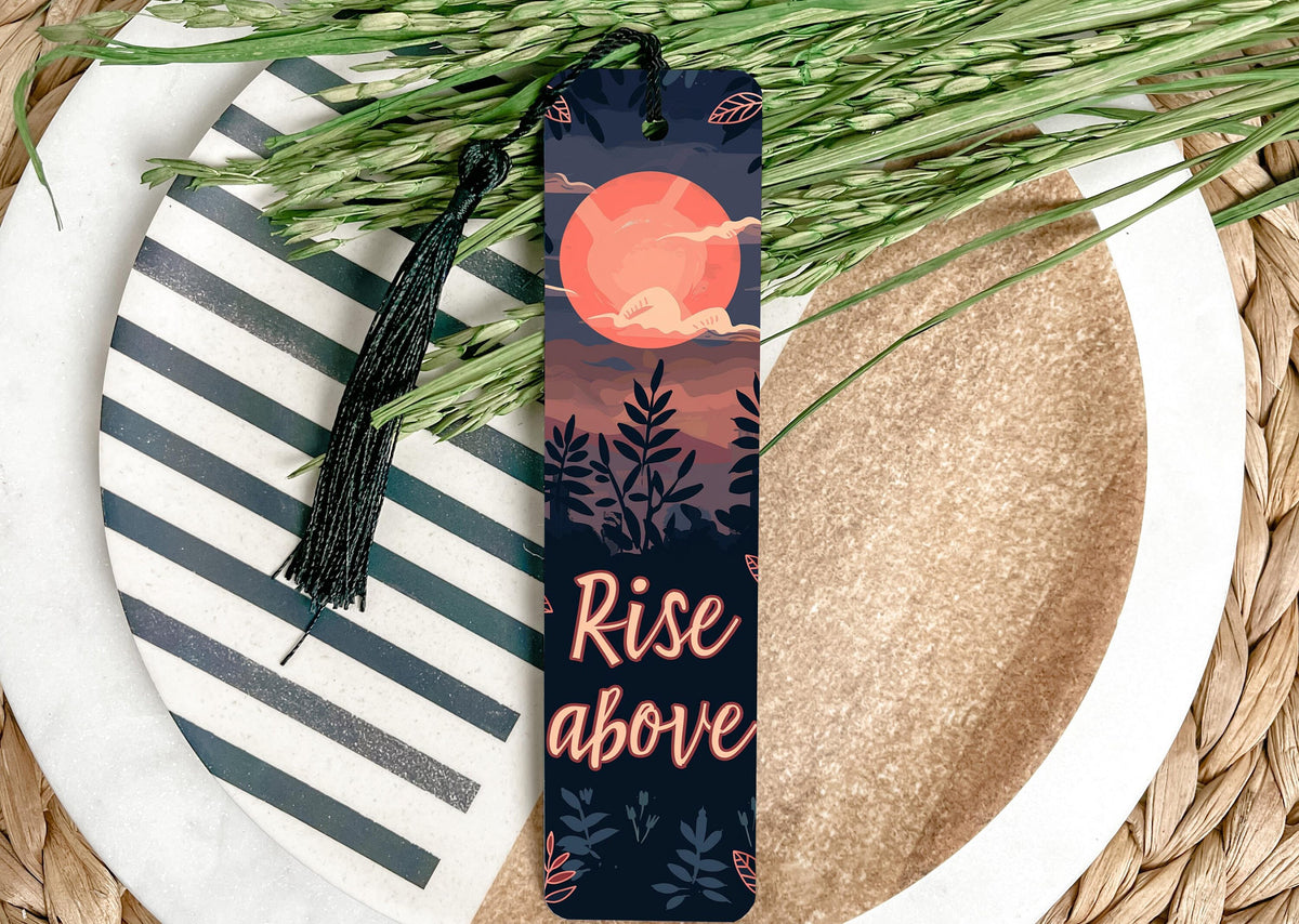 Metal Bookmark, Sunrise Design, Rise Above Text, Inspirational Bookmark, Reading Accessory — photo 2