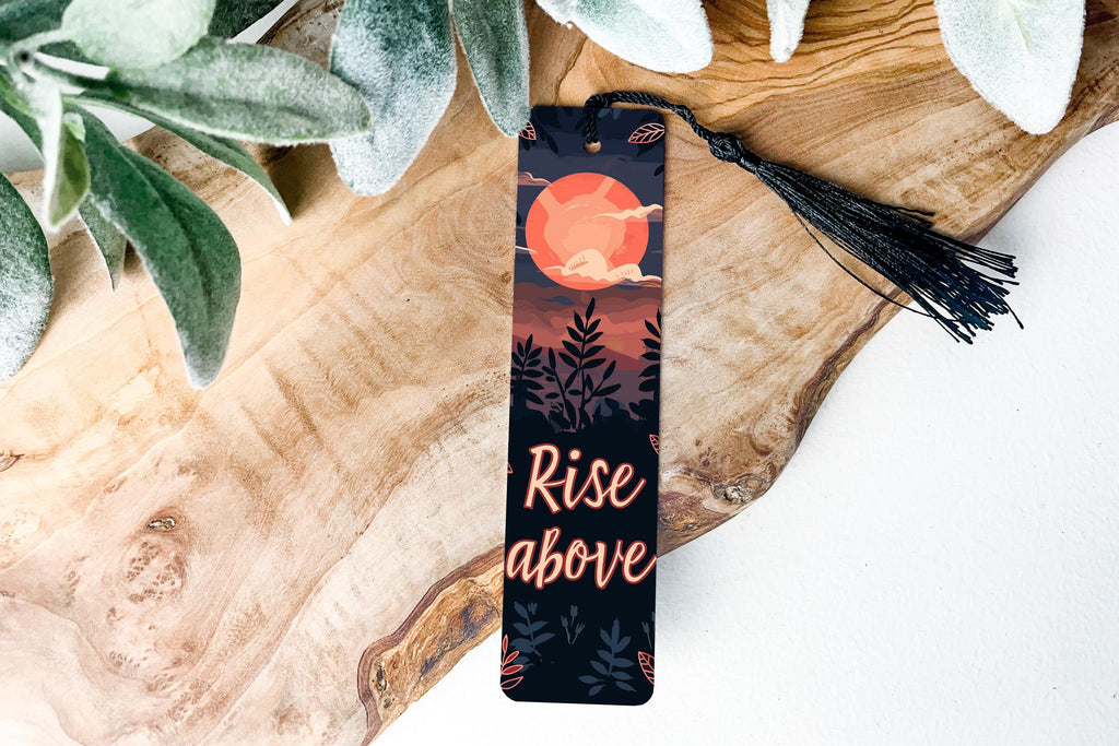 Metal Bookmark, Sunrise Design, Rise Above Text, Inspirational Bookmark, Reading Accessory — photo 3