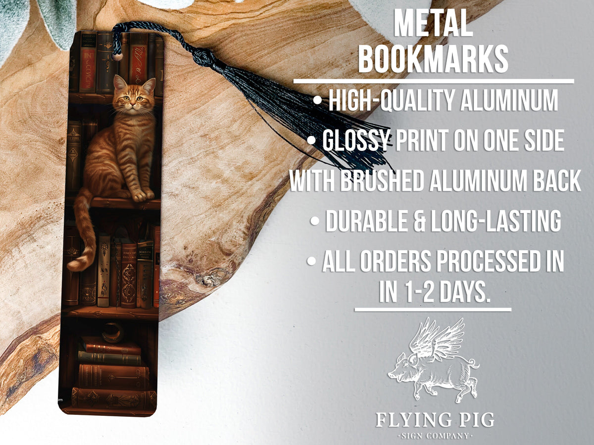 Metal Bookmark, Cat on Bookshelf, Bookworm Design, Unique Reading Accessory, Durable Page Marker — photo 4