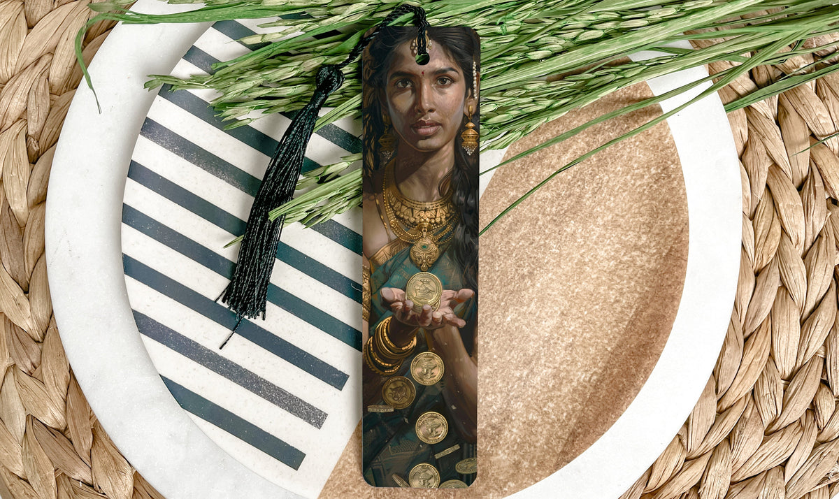 Lakshmi Goddess Bookmark, Hindu Wealth Symbol, Gold Coins Design, Metal Bookmark, Religious Gift Idea — photo 1