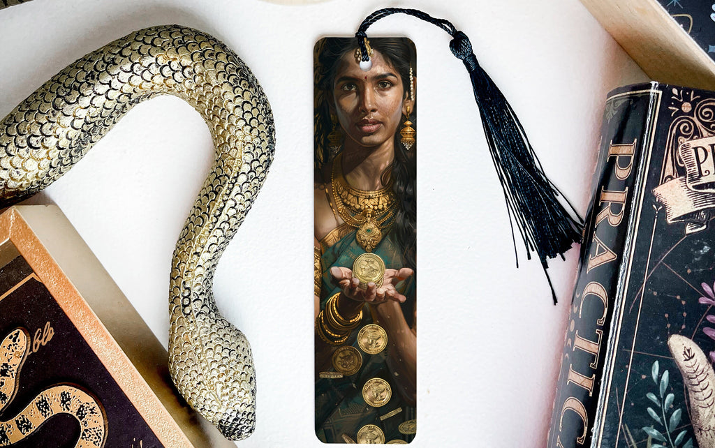 Lakshmi Goddess Bookmark, Hindu Wealth Symbol, Gold Coins Design, Metal Bookmark, Religious Gift Idea — photo 2