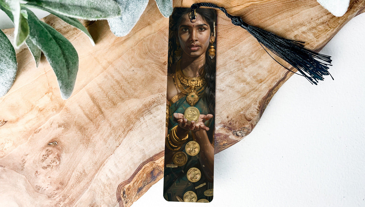 Lakshmi Goddess Bookmark, Hindu Wealth Symbol, Gold Coins Design, Metal Bookmark, Religious Gift Idea — photo 3