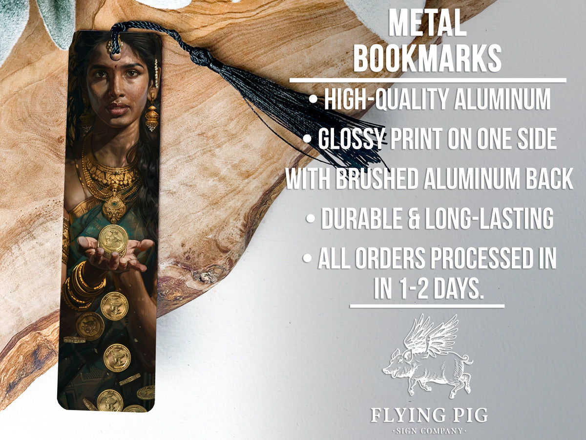 Lakshmi Goddess Bookmark, Hindu Wealth Symbol, Gold Coins Design, Metal Bookmark, Religious Gift Idea — photo 4