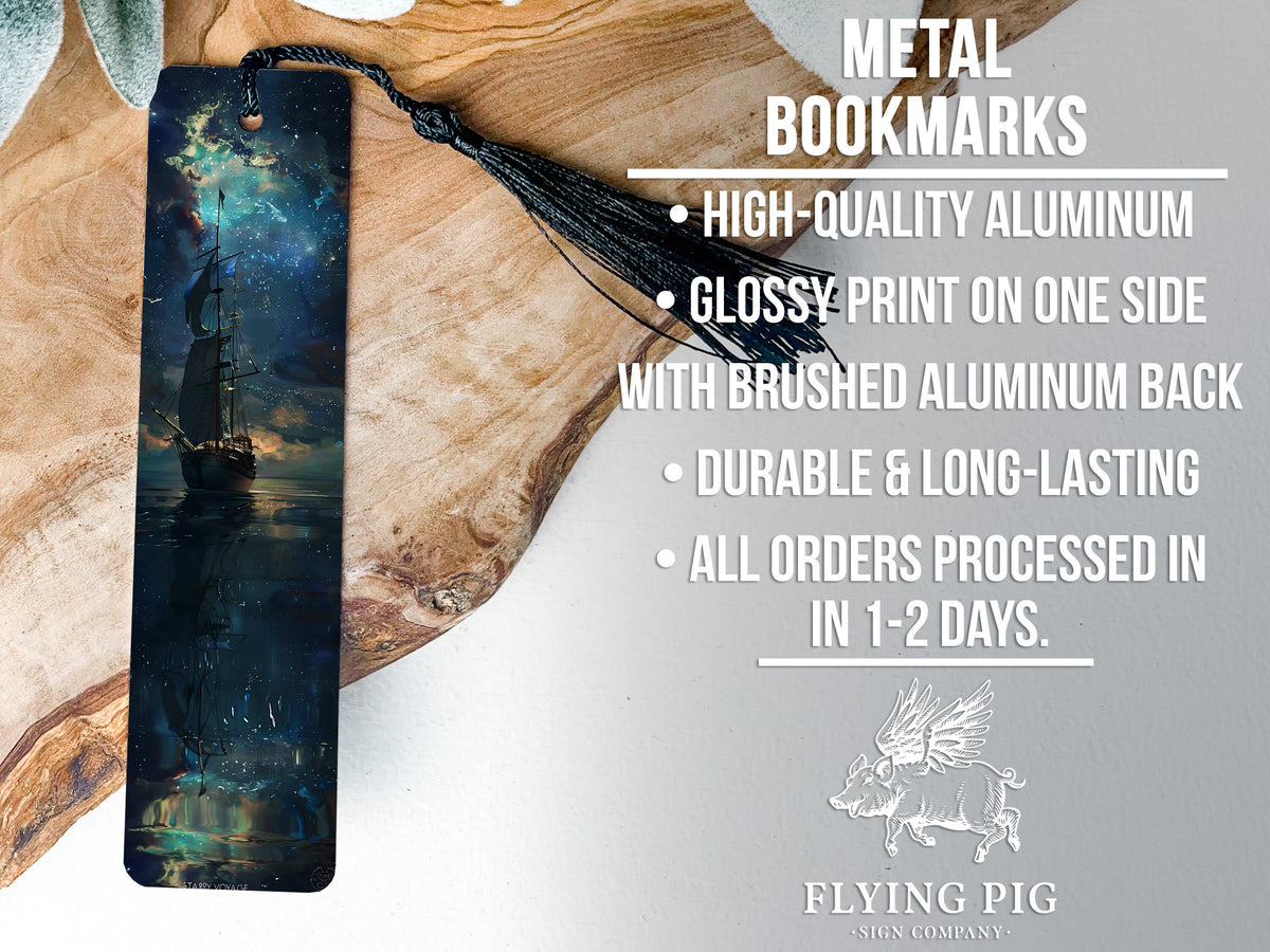 Starry Voyage Metal Bookmark, Ship Sailing Design, Starlit Sky Art, Unique Book Lover Gift, Reading Accessory — photo 4