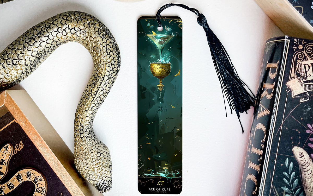 Ace of Cups Tarot Bookmark, Metal Bookmark, Tarot Card Design, Water Overflow Cup, Spiritual Reading Accessory — photo 1