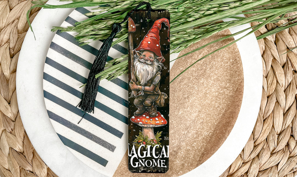 Magical Gnome Bookmark, Whimsical Gnome, Mushroom Design, Metal Bookmark, Book Lover Gift — photo 2