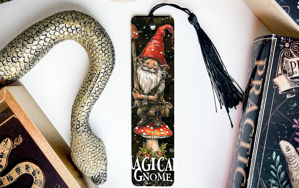Magical Gnome Bookmark, Whimsical Gnome, Mushroom Design, Metal Bookmark, Book Lover Gift — photo 3