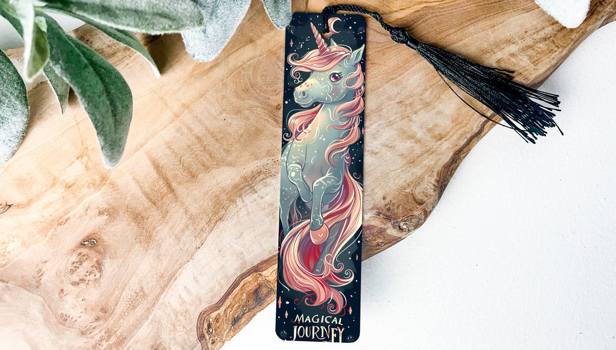 Unicorn Illustration Bookmark, Magical Journey Design, Metal Bookmark, Artistic Reading Accessory, Unique Book Lover Gift — photo 1