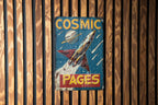 Cosmic Pages Metal Sign, Vintage Tin Sign, Retro Sci-Fi Bookstore, 1950s Futuristic Font, Scratched Steel — photo 3