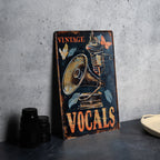 Vintage Vocals Tin Sign, Classic Wax Cylinder, Phonograph Horn Icon, Aged Copper Metal, Karaoke Bar Decor — photo 5