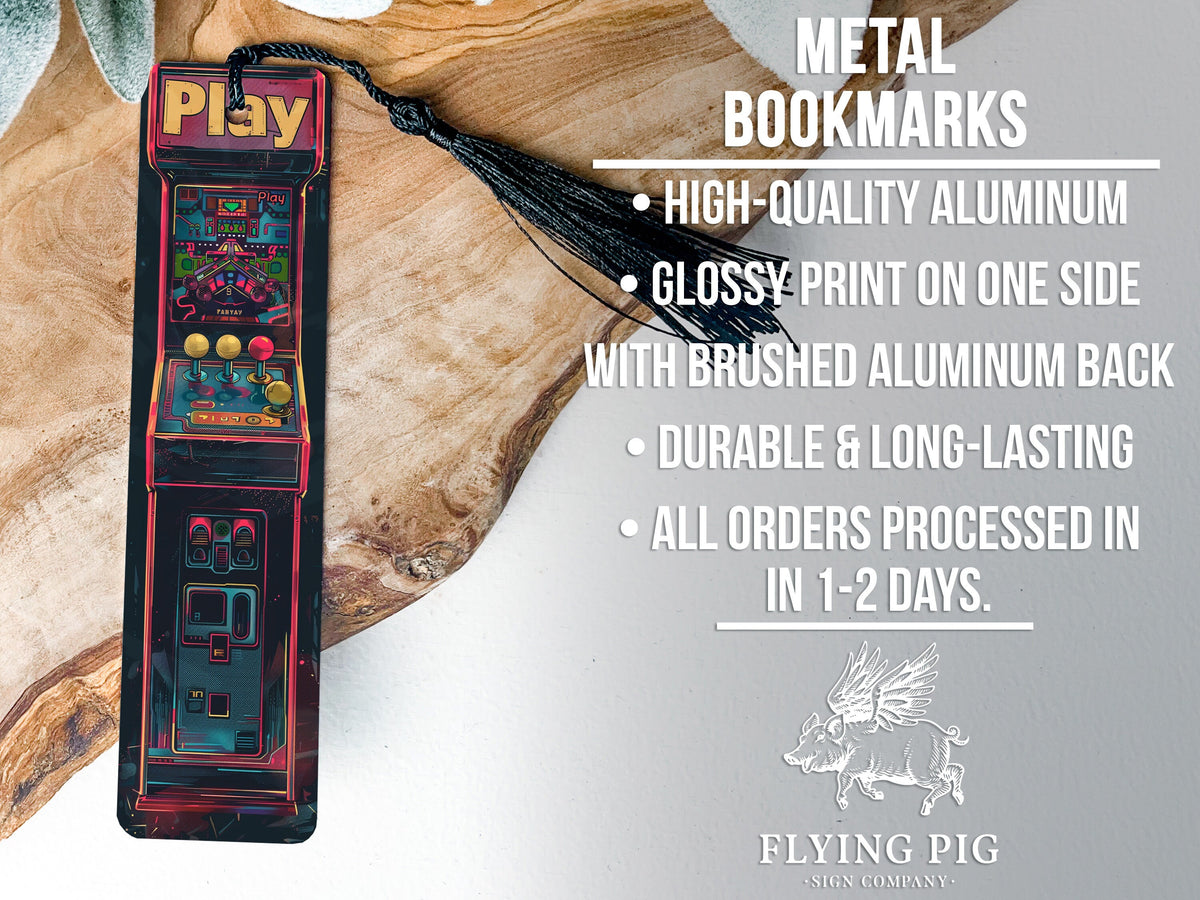 1980s Arcade Game Metal Bookmark, Retro-Themed Bookmark, Vintage Gaming Gift, Play Text Bookmark, Collectible Bookmark — photo 4