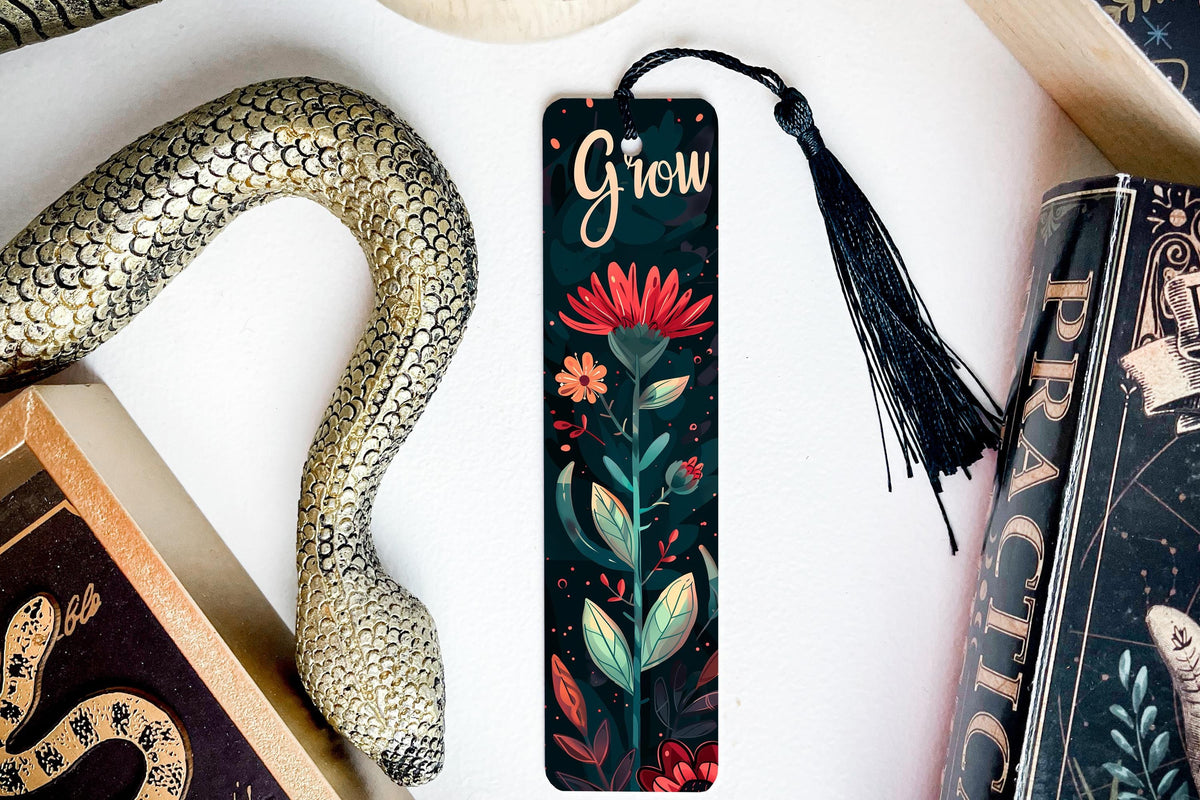 Metal Bookmark, Blooming Flower Design, Grow Text, Book Lover Gift, Reading Accessory — photo 1