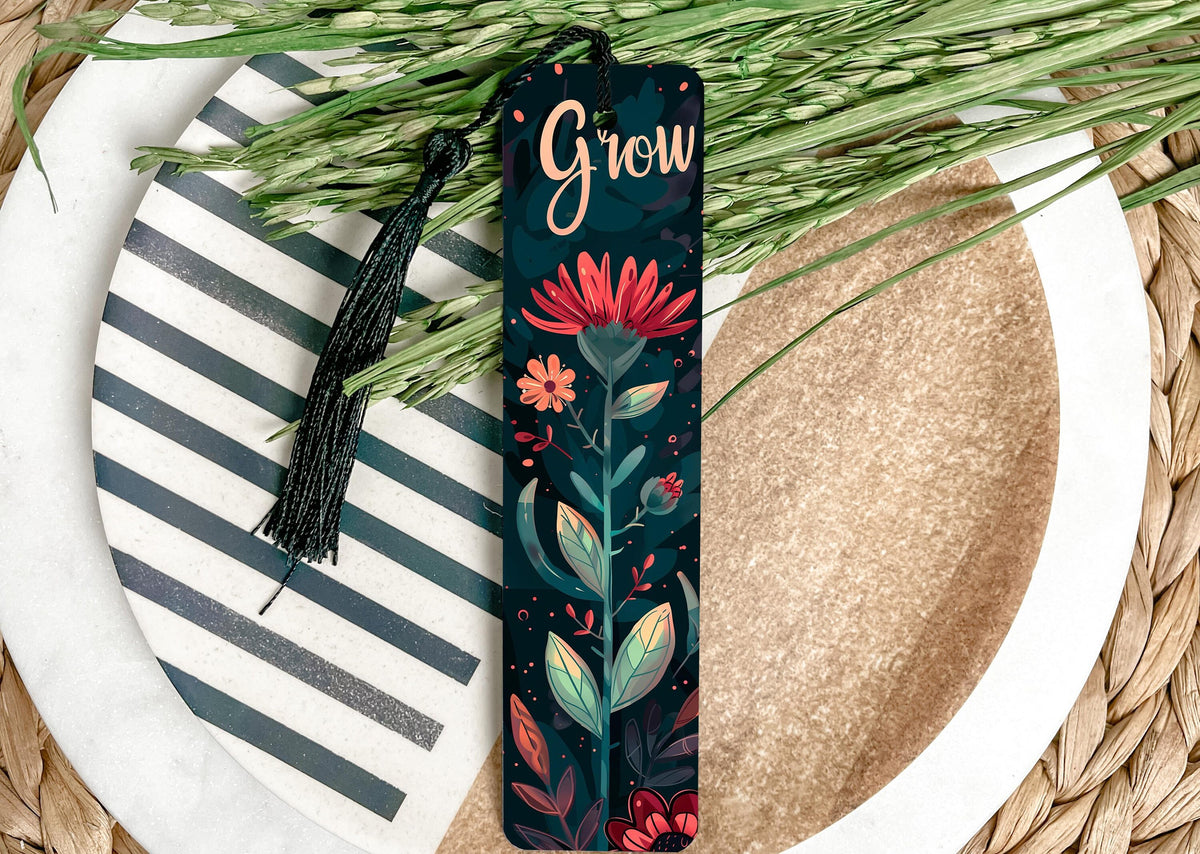 Metal Bookmark, Blooming Flower Design, Grow Text, Book Lover Gift, Reading Accessory — photo 2