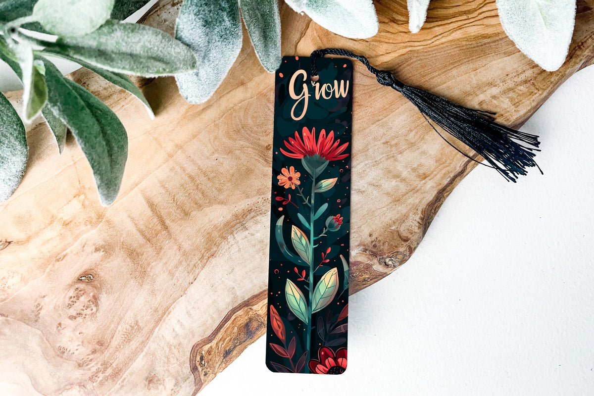 Metal Bookmark, Blooming Flower Design, Grow Text, Book Lover Gift, Reading Accessory — photo 3