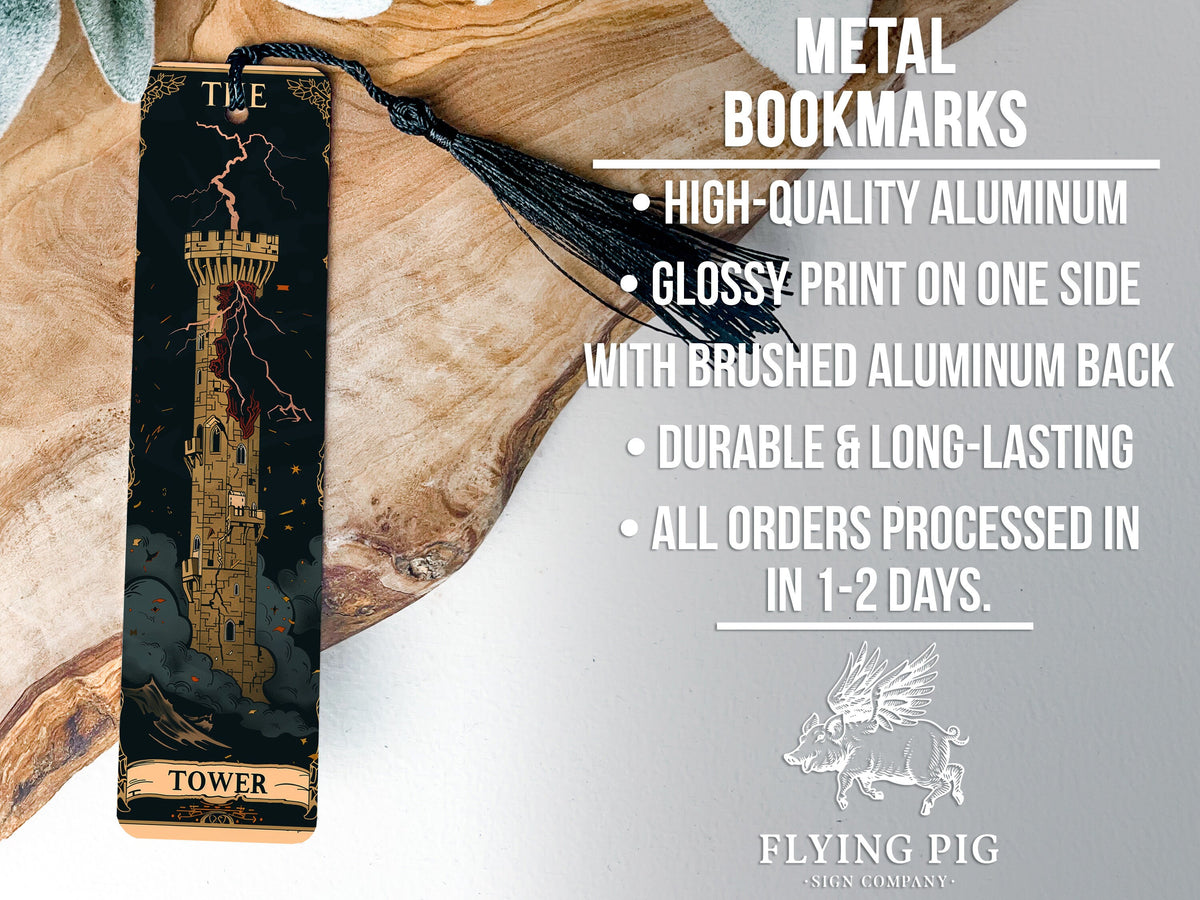 The Tower Tarot Card Metal Bookmark, Crumbling Tower Design, Lightning Illustration, Tarot Lover Gift, Unique Book Accessory — photo 4