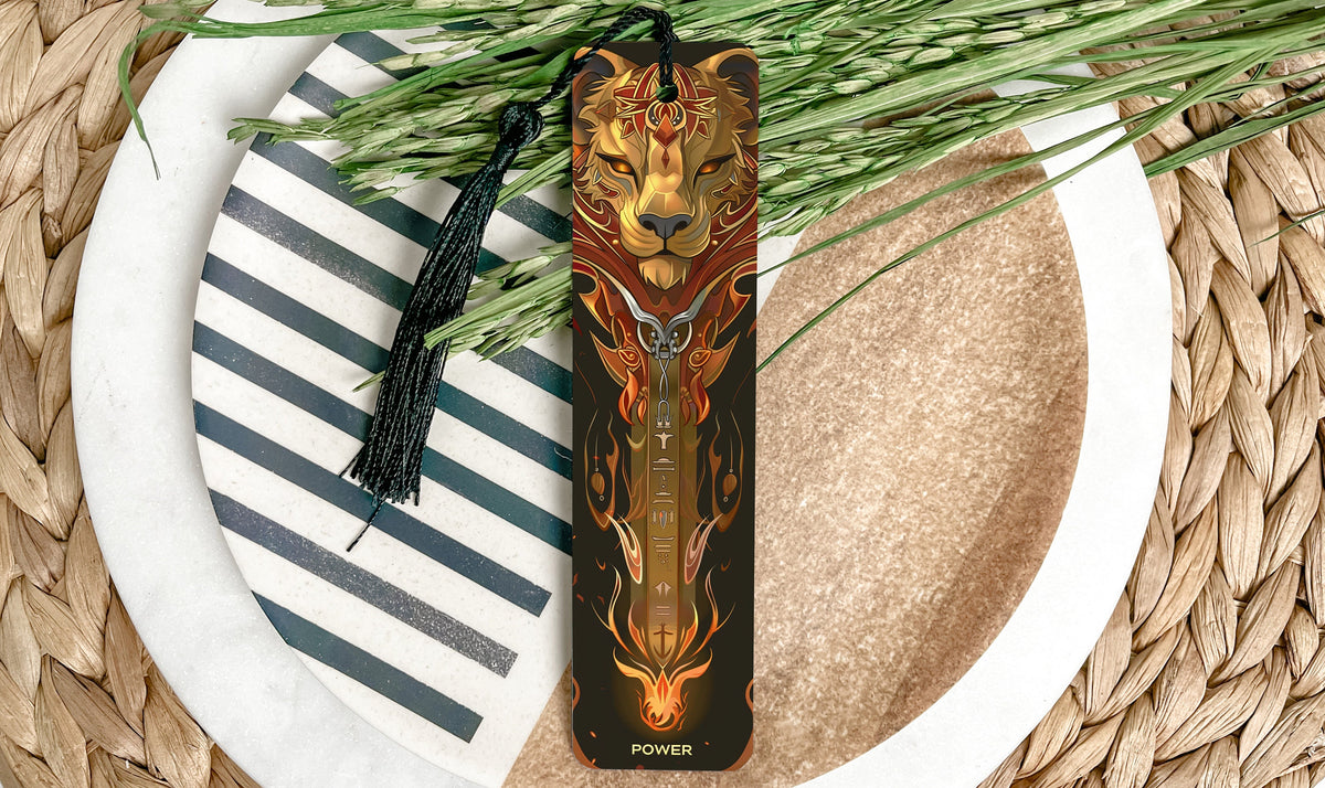 Sekhmet Egyptian Goddess Metal Bookmark, Lion Head Design, Flame Art, Power Text, Unique Book Accessory — photo 1