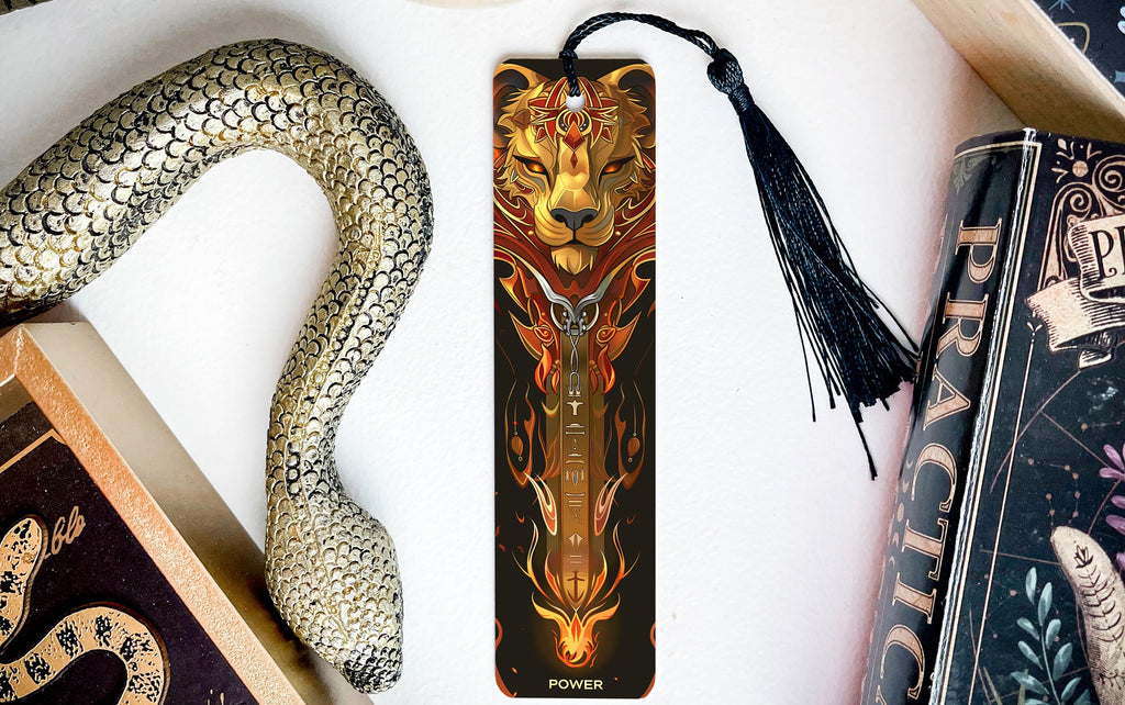Sekhmet Egyptian Goddess Metal Bookmark, Lion Head Design, Flame Art, Power Text, Unique Book Accessory — photo 3