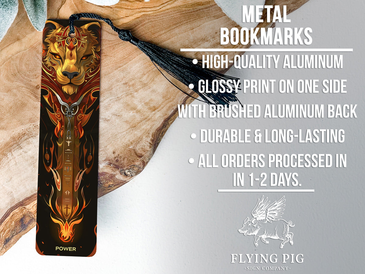 Sekhmet Egyptian Goddess Metal Bookmark, Lion Head Design, Flame Art, Power Text, Unique Book Accessory — photo 4