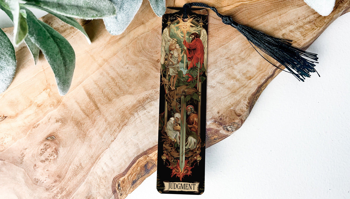Judgment Tarot Card Bookmark, Angel Design, Resurrecting Figures, Metal Bookmark, Tarot Reader Gift — photo 1