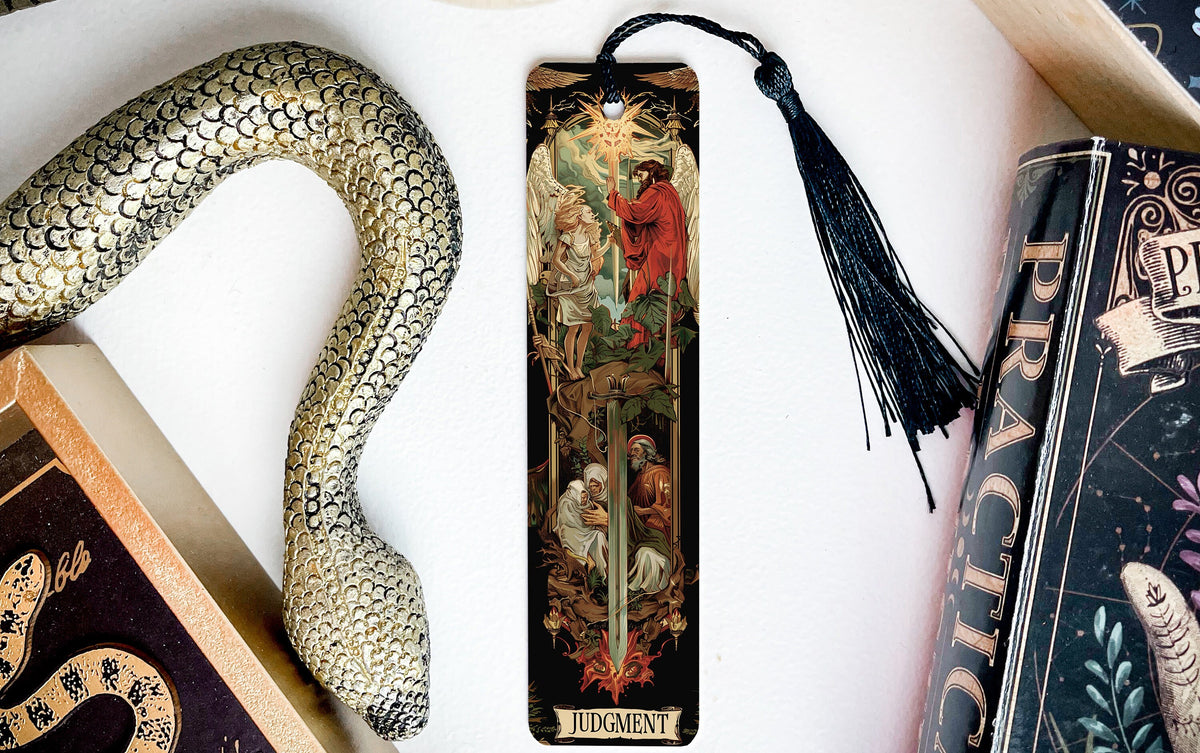 Judgment Tarot Card Bookmark, Angel Design, Resurrecting Figures, Metal Bookmark, Tarot Reader Gift — photo 2