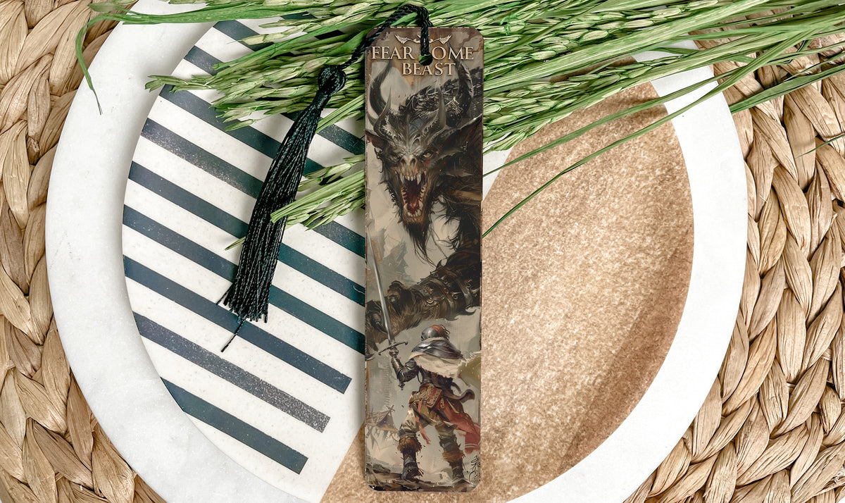Metal Bookmark Warrior vs. Beast, Fearless Battle, Epic Duel, Beast Combat, Unique Bookmark — photo 1