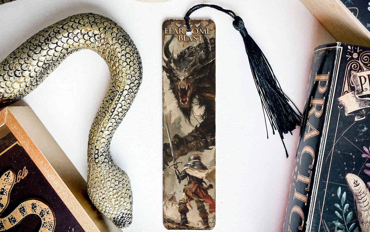 Metal Bookmark Warrior vs. Beast, Fearless Battle, Epic Duel, Beast Combat, Unique Bookmark — photo 3
