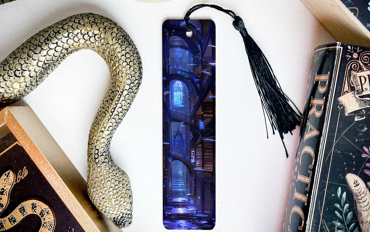 Arcane Library Metal Bookmark, Floating Books Design, Unique Reading Accessory, Mystical Library Gift, Book Lover Present — photo 2
