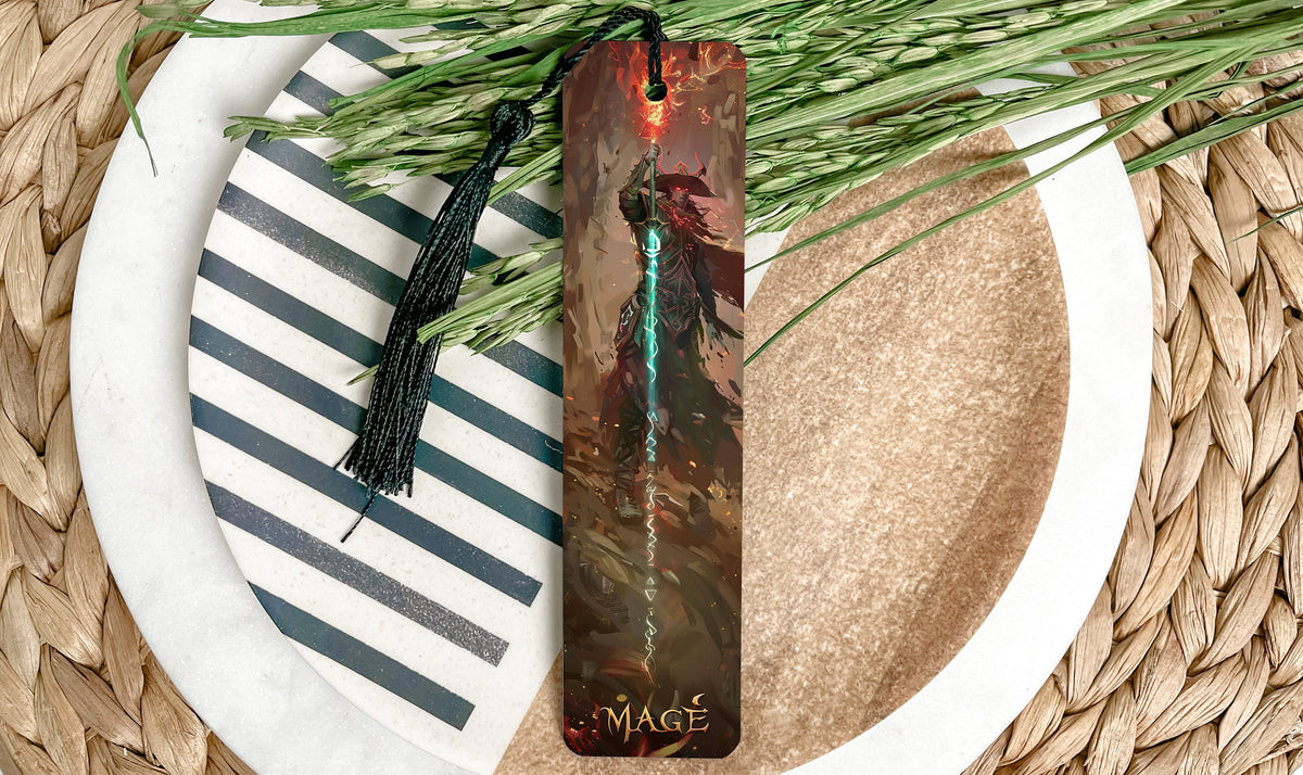Powerful Mage Bookmark, Glowing Staff, Runes Design, Metal Bookmark, Mage Decor — photo 2