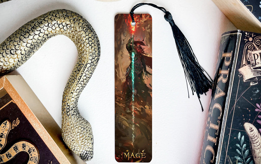 Powerful Mage Bookmark, Glowing Staff, Runes Design, Metal Bookmark, Mage Decor — photo 3