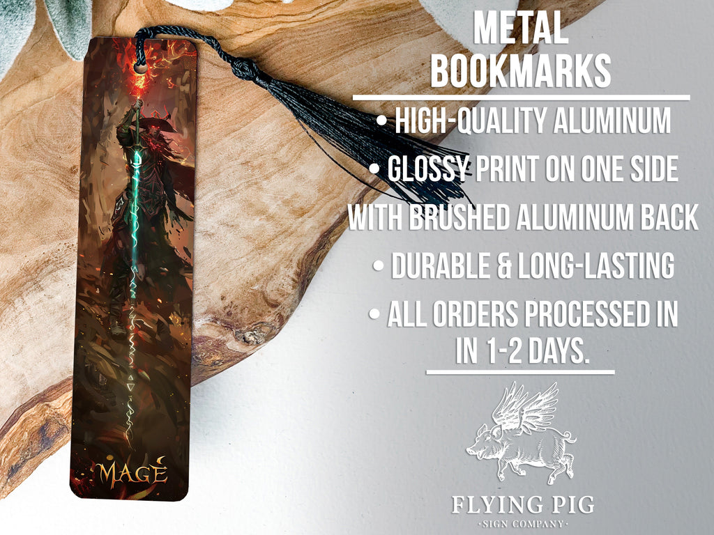 Powerful Mage Bookmark, Glowing Staff, Runes Design, Metal Bookmark, Mage Decor — photo 4
