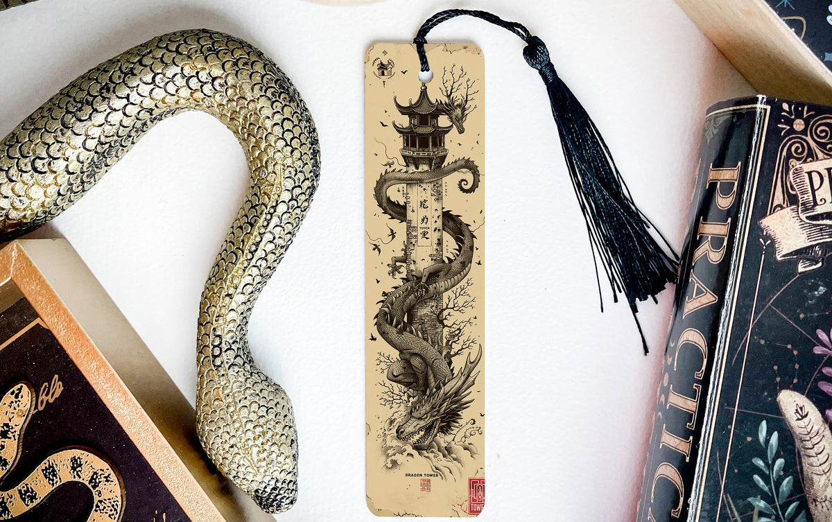 Dragon Tower Metal Bookmark, Curled Dragon Design, Fantasy Book Accessory, Unique Reading Gift,  Collectible — photo 3