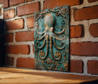 Vintage Style Tin Sign, Antique Squid Automaton, Pool Gear Decor, Tentacle Motif, Verdigris Copper — photo 4