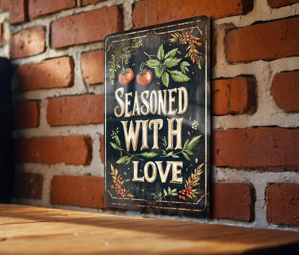 Rustic Kitchen Decor, Herbs and Spices Metal Sign, Seasoned with Love Wall Art, Vintage Kitchen Sign, Farmhouse Decor Essentials — photo 2