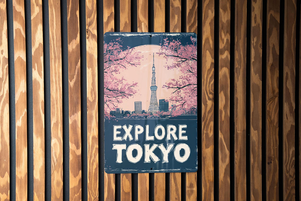 Explore Tokyo Vintage Travel Poster, Metal Sign, Retro Wall Art, Tokyo Souvenirs, Home Decor — photo 1