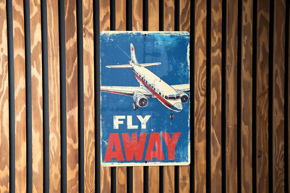 Classic Airplane Metal Sign, Retro Illustration, Vintage Decor, Wall Art, Fly Away — photo 1